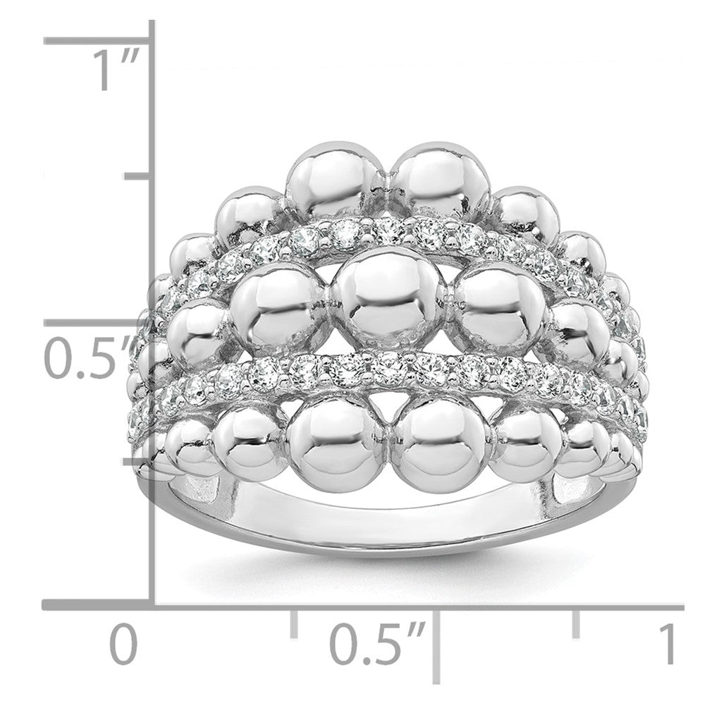 Sterling Silver Rhodium-plated Polished Graduated Beaded Fancy CZ Size 6 Ring