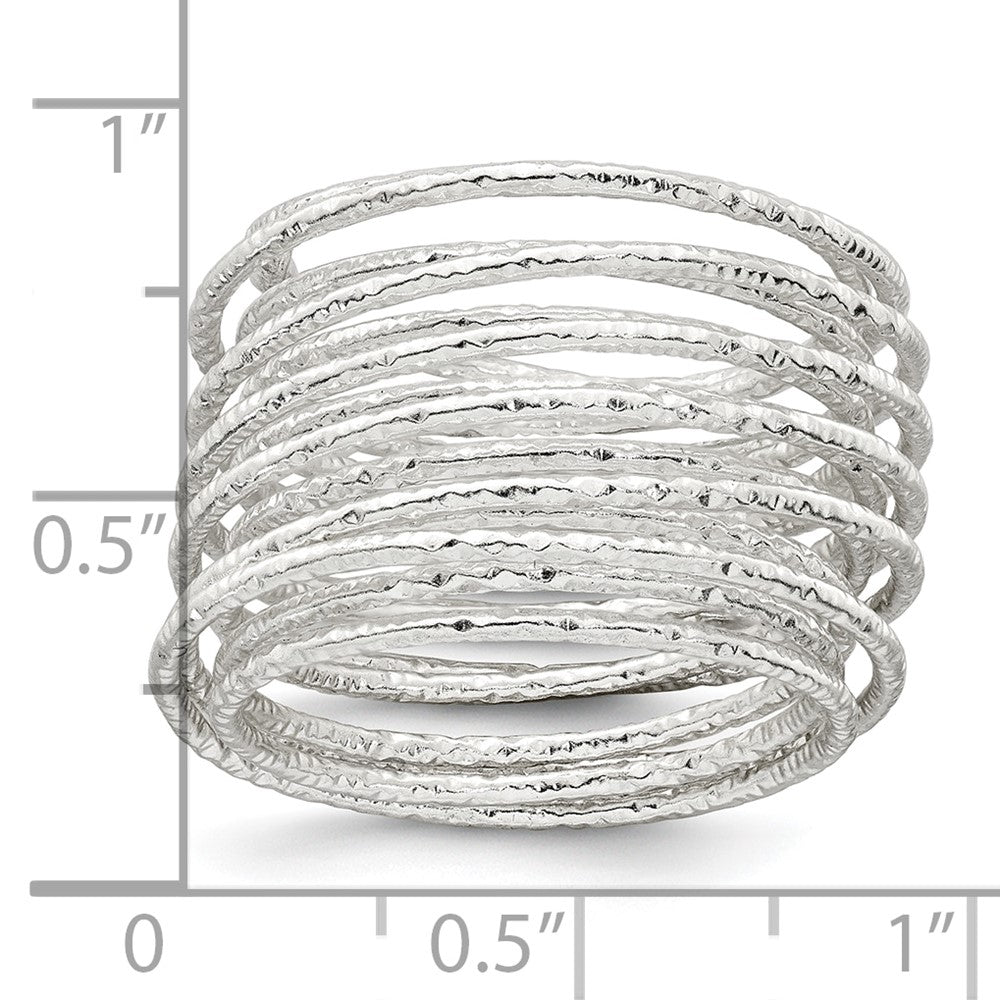 Sterling Silver Polished and Textured Wrapped Spring Size 6 Flexible Ring