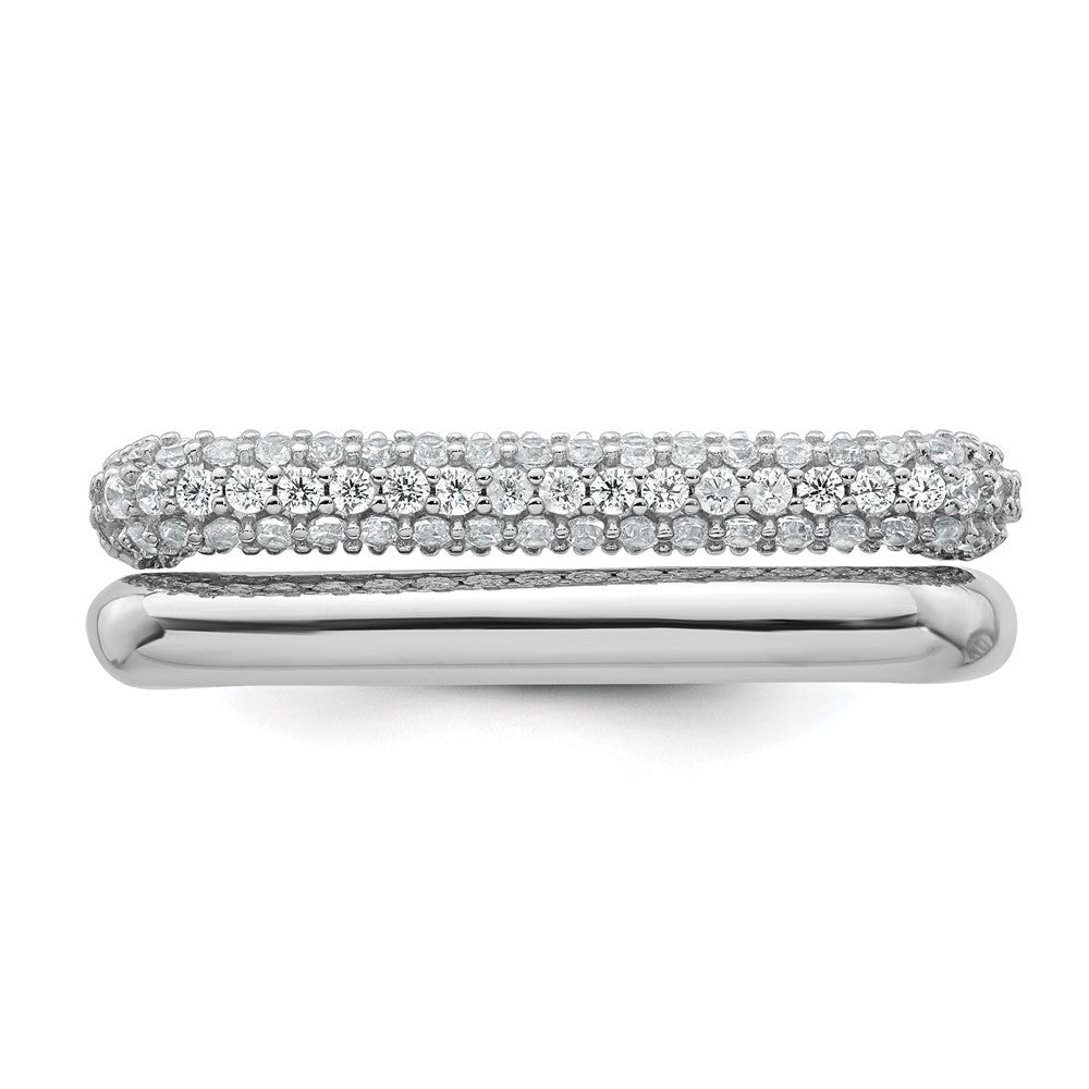 Sterling Silver Rhodium-plated Polished and Pave CZ Square Size 6 Two Ring Set