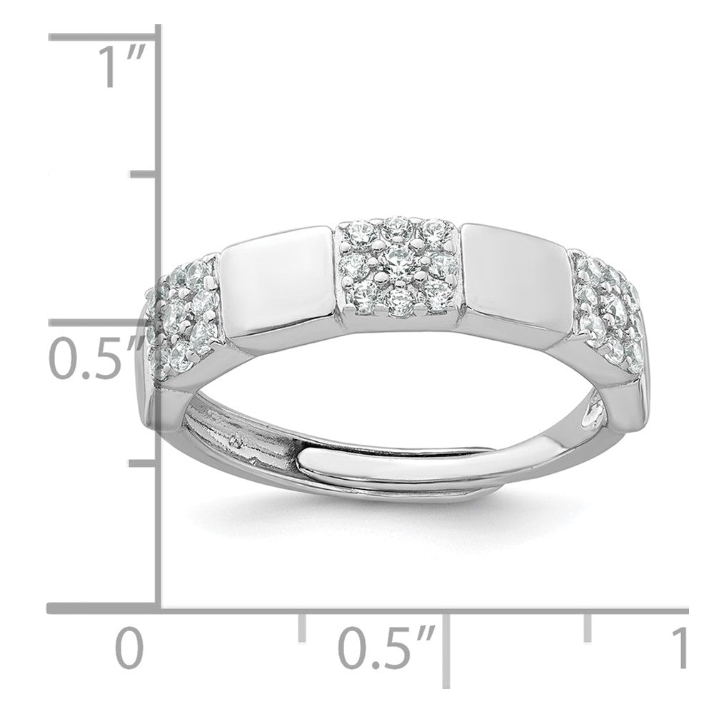 Sterling Silver Rhodium-plated Polished Pave CZ Squares Size 6 Adjustable Ring