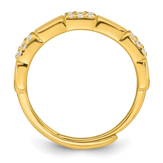 Sterling Silver Gold-tone Polished Pave CZ Squares Size 7 Adjustable Ring