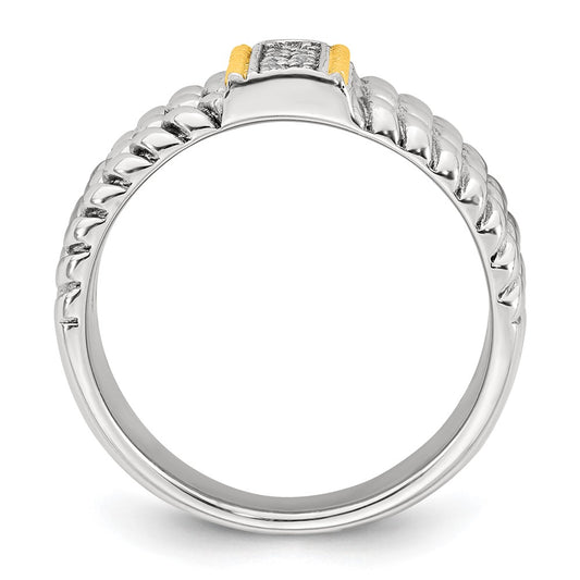 Sterling Silver with 14k Accent Antiqued Polished CZ Triple Twisted Ring