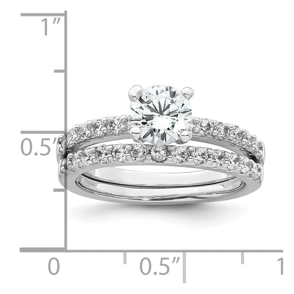 Sterling Silver Rhodium-plated Polished CZ Solitaire Size 6 Engagement Ring and Wedding Band Set