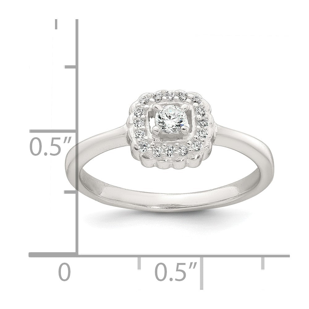 Sterling Silver Polished Round White CZ Cushion Halo Size 7 Ring