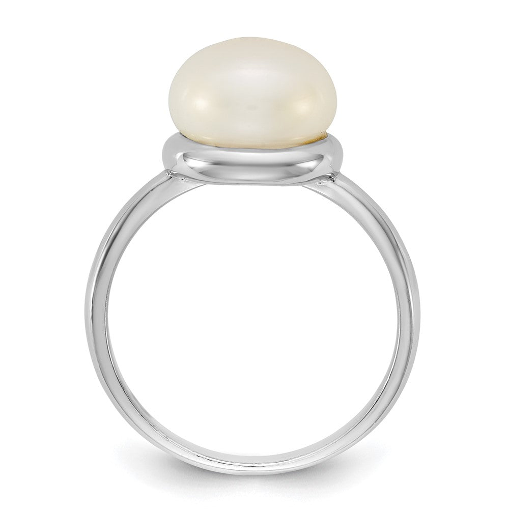 Sterling Silver Rhodium-plated 10-11mm Button White Freshwater Cultured Pearl Size 8 Ring