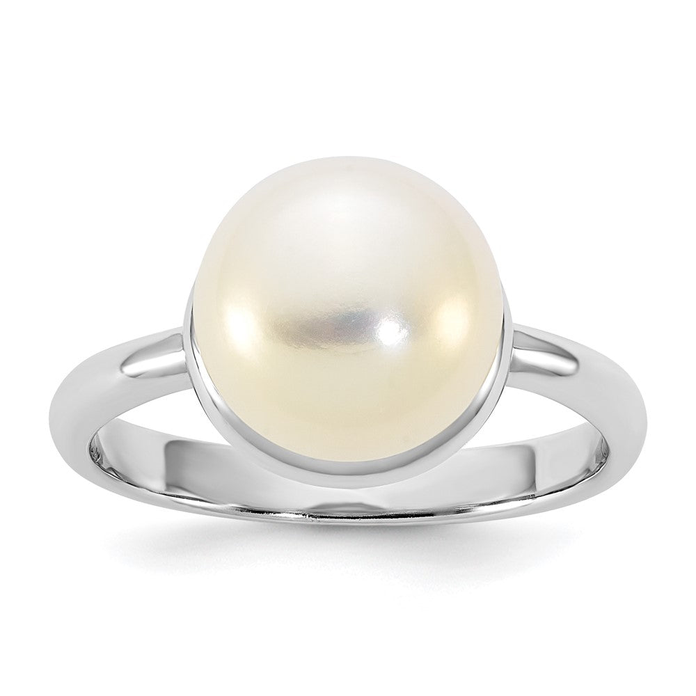 Sterling Silver Rhodium-plated 10-11mm Button White Freshwater Cultured Pearl Size 8 Ring