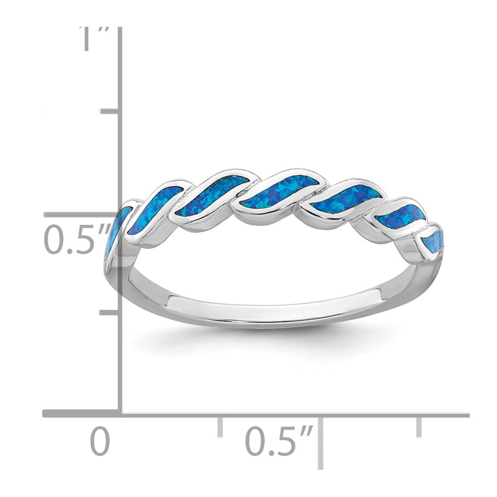 Sterling Silver Rhodium-plated Polished Blue Lab Created Opal Wave Size 8 Ring