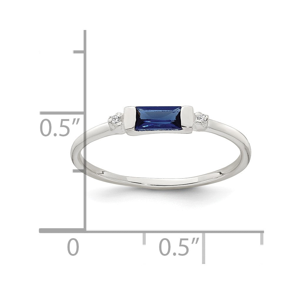 Sterling Silver Polished Blue and White Rectangular CZ Size 6 Ring