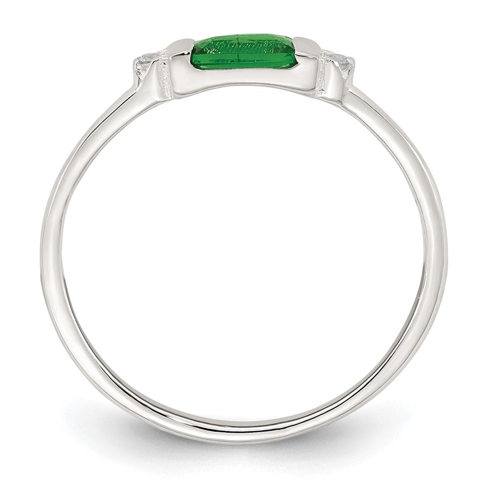 Sterling Silver Polished Green and White Rectangular CZ Size 6 Ring