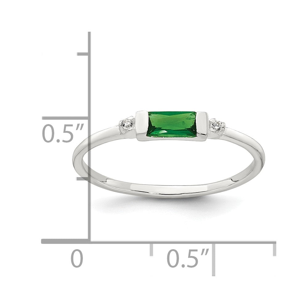 Sterling Silver Polished Green and White Rectangular CZ Size 6 Ring