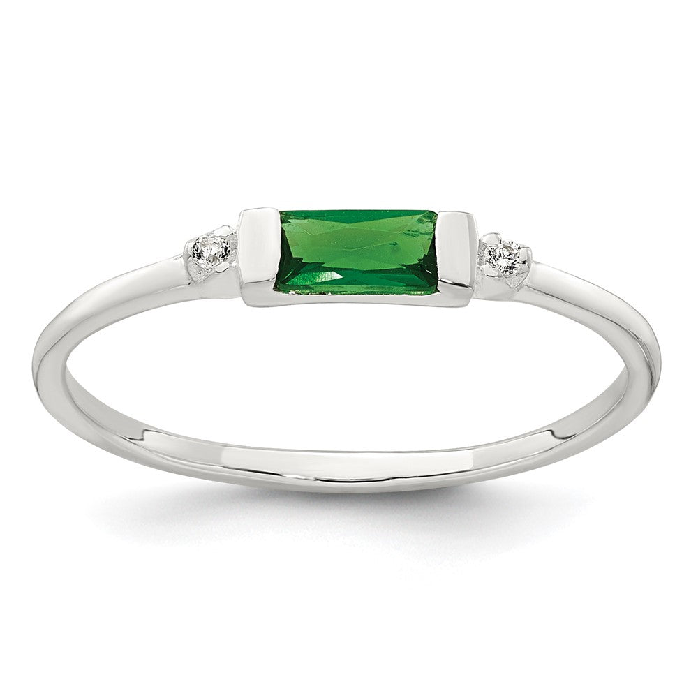 Sterling Silver Polished Green and White Rectangular CZ Size 6 Ring