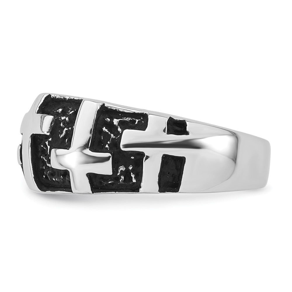 Sterling Silver Rhodium-plated Enameled Polished Multi-Cross Size 9 Men's Ring
