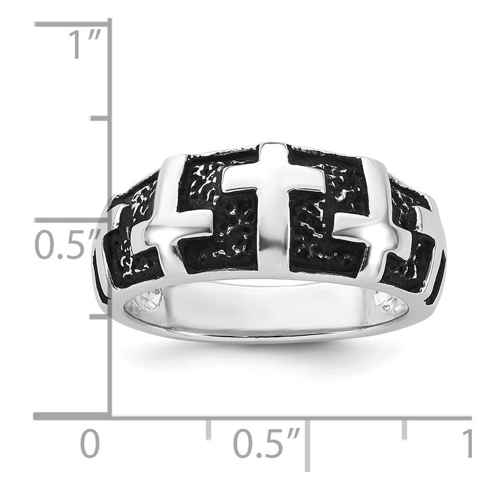 Sterling Silver Rhodium-plated Enameled Polished Multi-Cross Size 11 Men's Ring