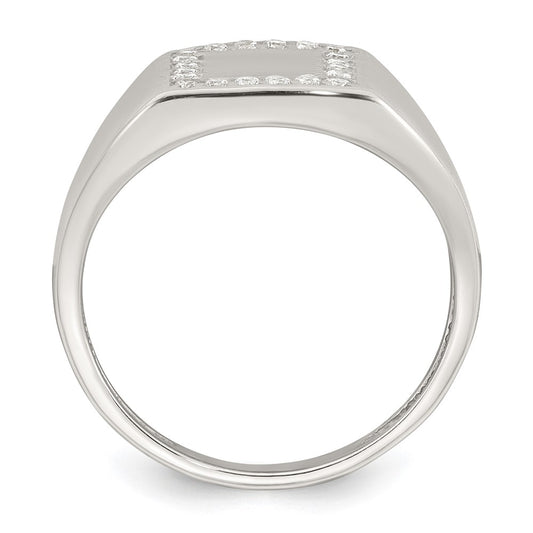 Sterling Silver Polished White CZ Square Border Size 11 Mens Signet Ring