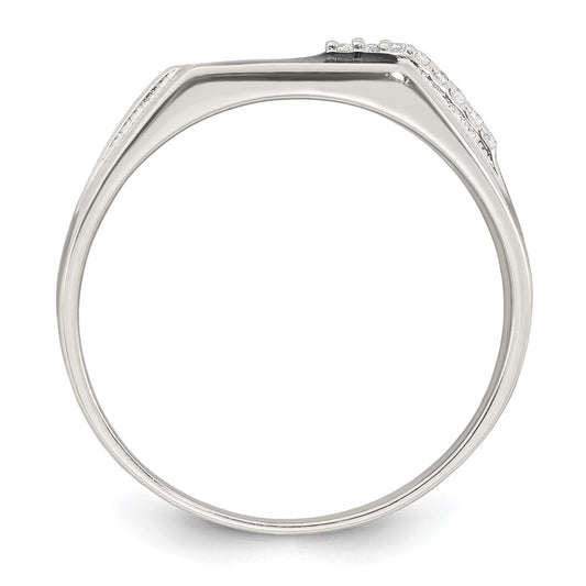Sterling Silver Polished Black Enameled and White CZ Size 10 Mens Signet Ring
