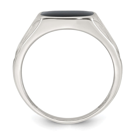 Sterling Silver Polished and Textured Black Enameled Size 11 Mens Signet Ring