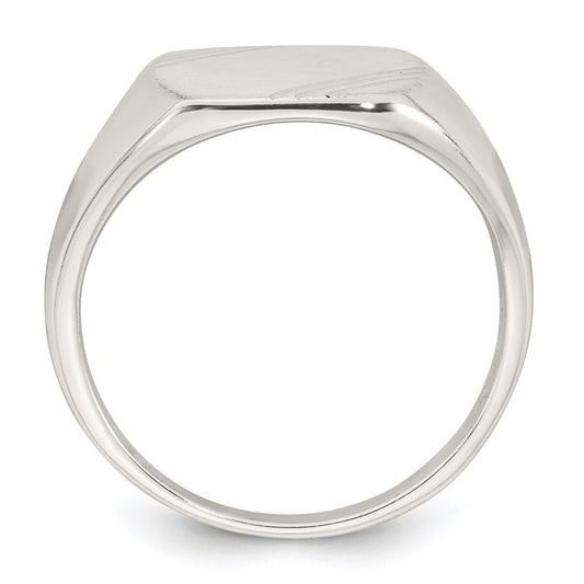 Sterling Silver Polished Brushed and Grooved 15.3mm x 13.2mm Rectangle Closed Back Size 9 Mens Signet Ring