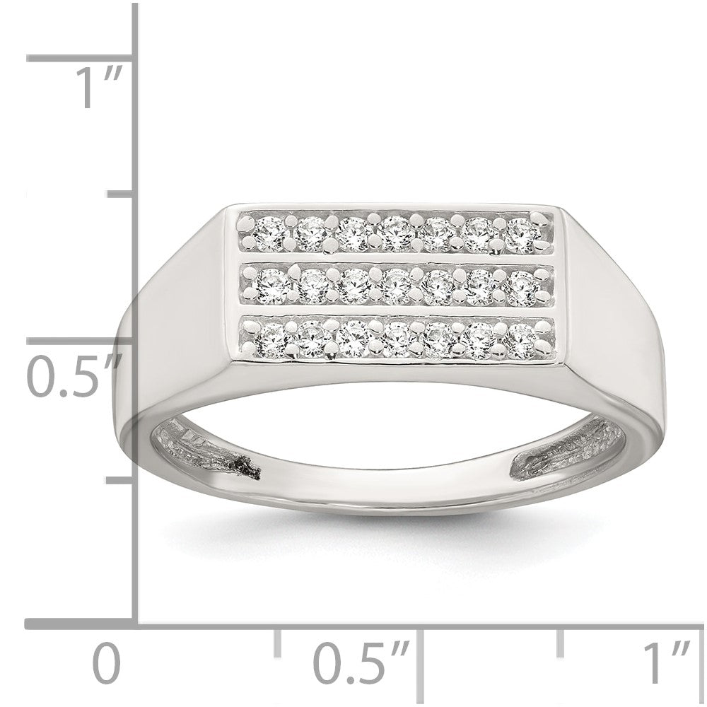Sterling Silver Polished White CZ Rectangular Size 11 Mens Ring