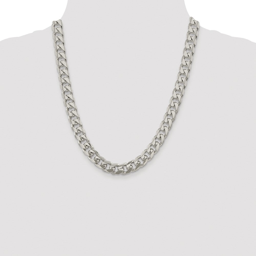 Sterling Silver Rhodium-plated 10.5mm Domed w/ Side D/C Curb Chain