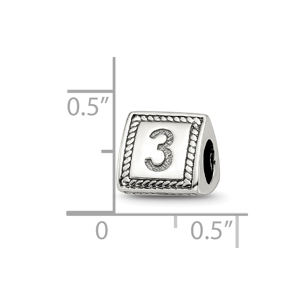 Sterling Silver Reflections Number 3 Triangle Block Bead