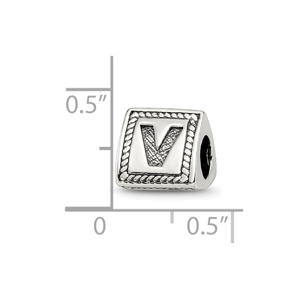 Sterling Silver Reflections Letter V Triangle Block Bead