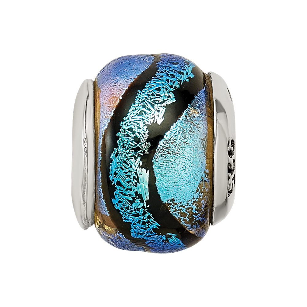 Sterling Silver Reflections Blue Dichroic Glass Bead