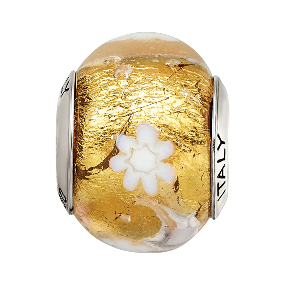 Sterling Silver Reflections Gold/White Flower Italian Murano Bead