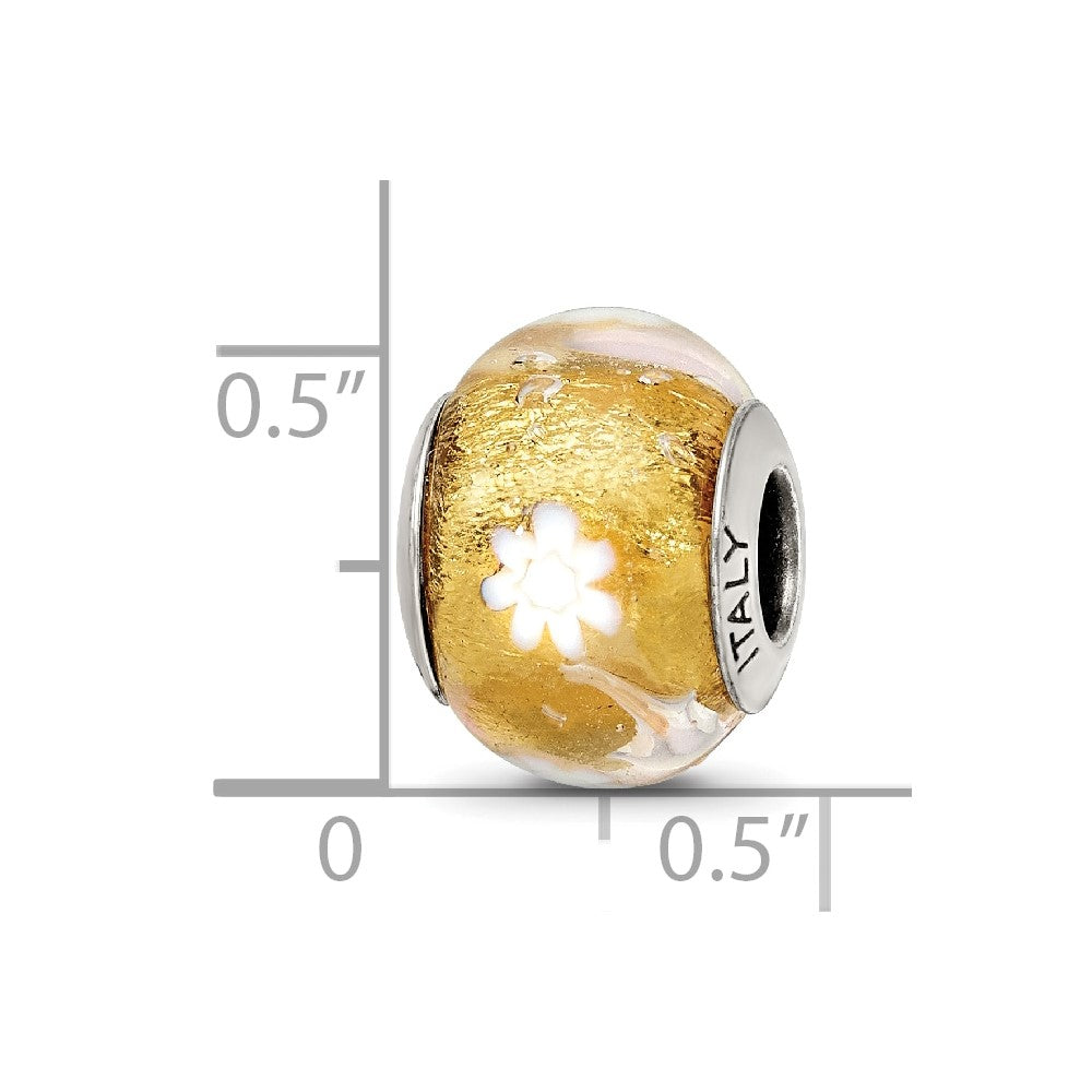 Sterling Silver Reflections Gold/White Flower Italian Murano Bead
