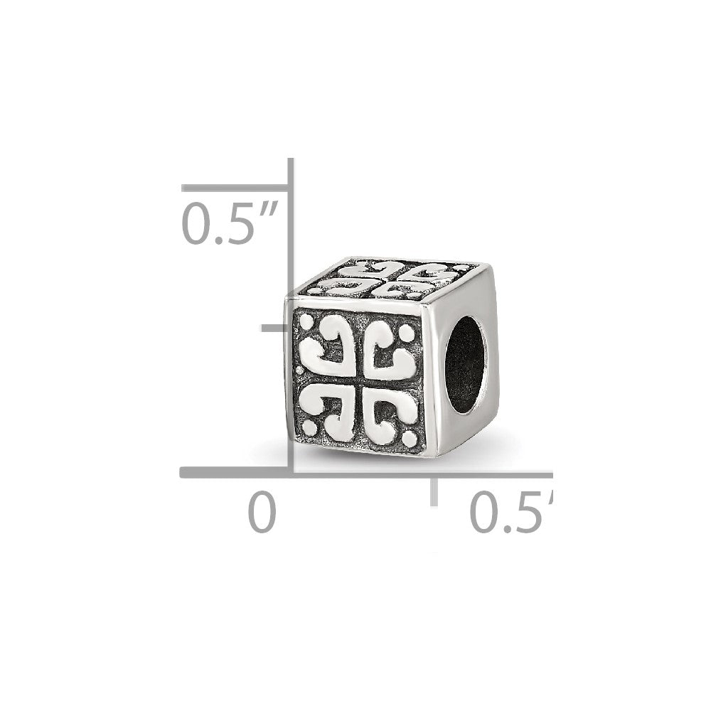Sterling Silver Reflections Heart Cube Bead