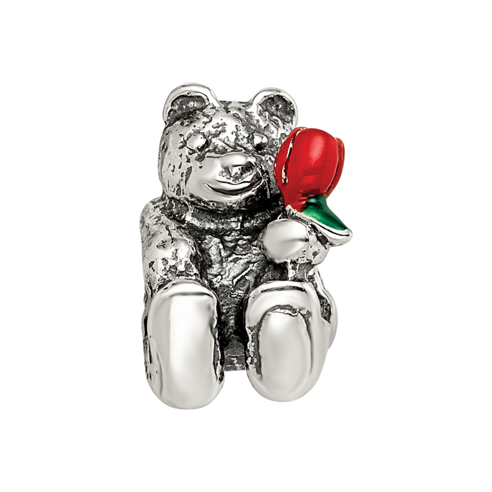 Sterling Silver Reflections Kids Bear with Enameled Flower Bead
