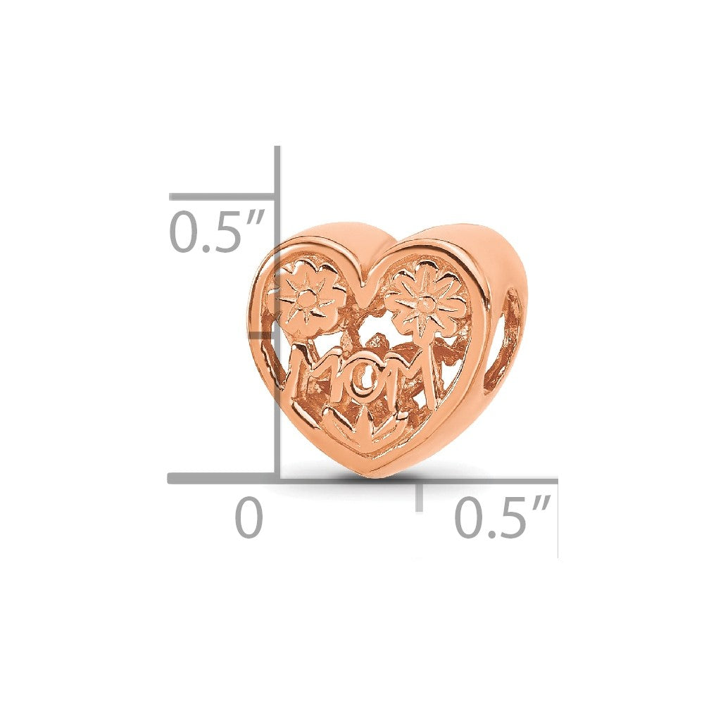 Sterling Silver Reflections Rose Gold-plated Floral Mom Heart Bead