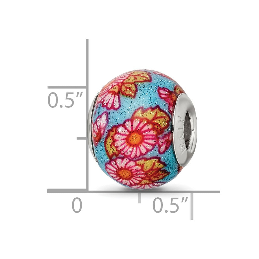 Sterling Silver Reflections Italian Multicolor Floral Overlay Glass Bead