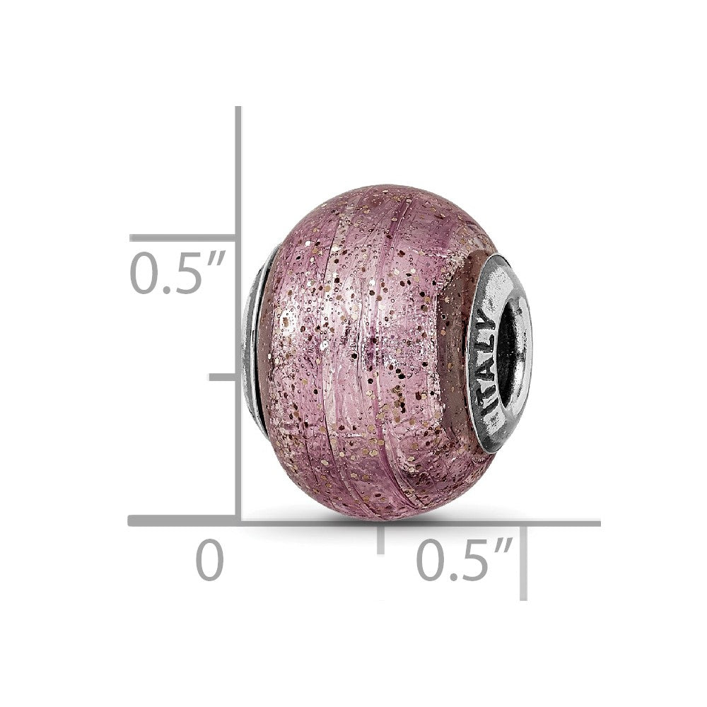 Sterling Silver Reflections Italian Pink Glitter Glass Bead