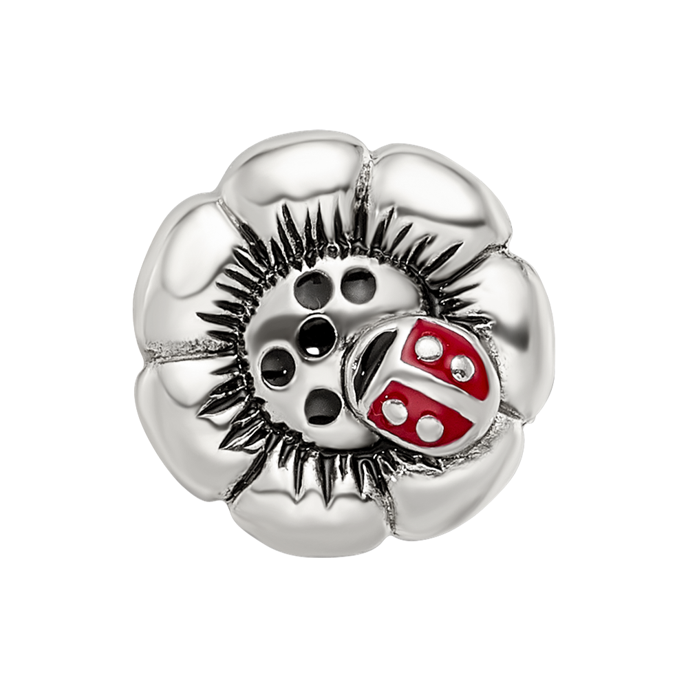 Sterling Silver Reflections Flower w/Enameled Ladybug Bead