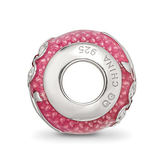 Sterling Silver Reflections Pink Enamel with Crystals Flower Bead