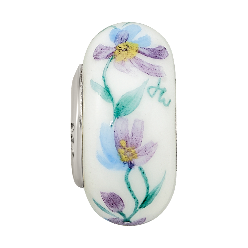 Sterling Silver Reflections Misty Morning Flowers Fenton Glass Bead