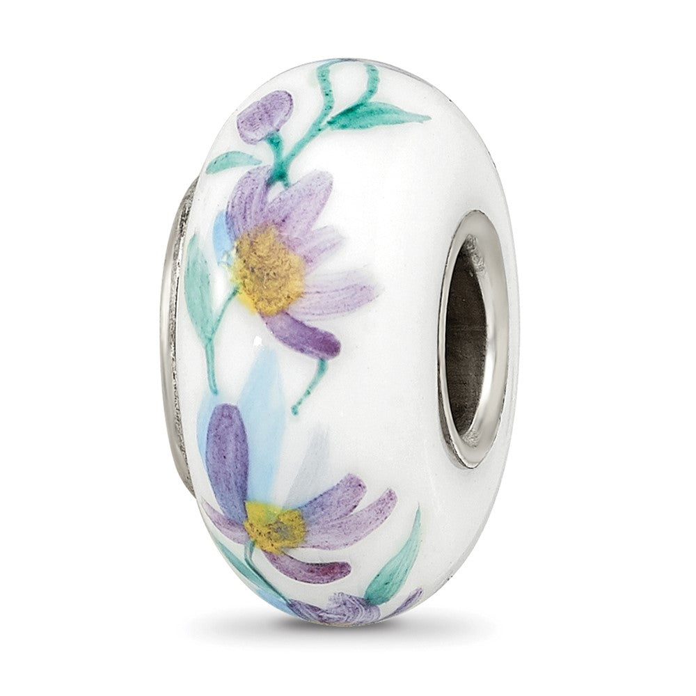 Sterling Silver Reflections Misty Morning Flowers Fenton Glass Bead