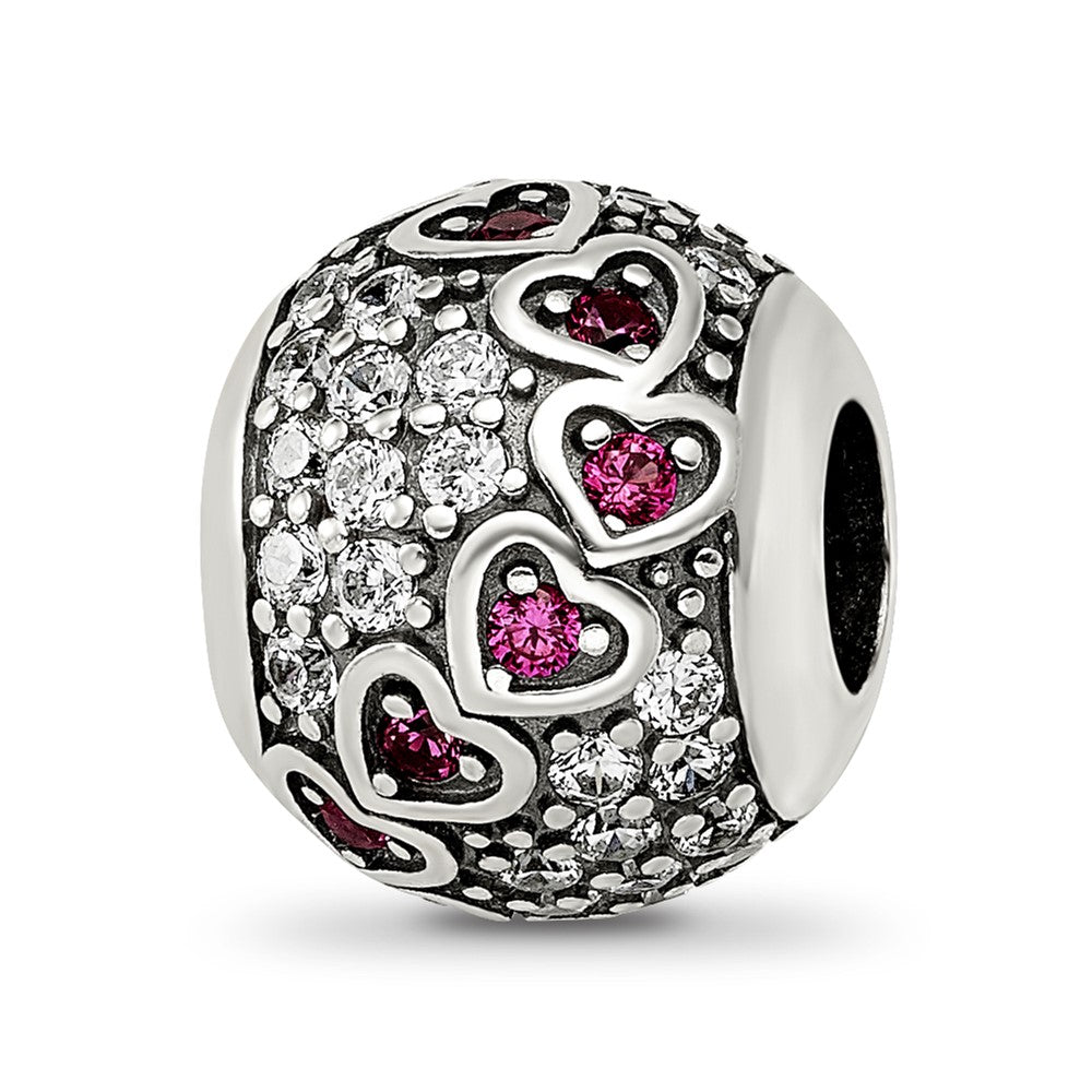 Sterling Silver Reflections Antiqued CZ & Red Corundum Hearts Bead