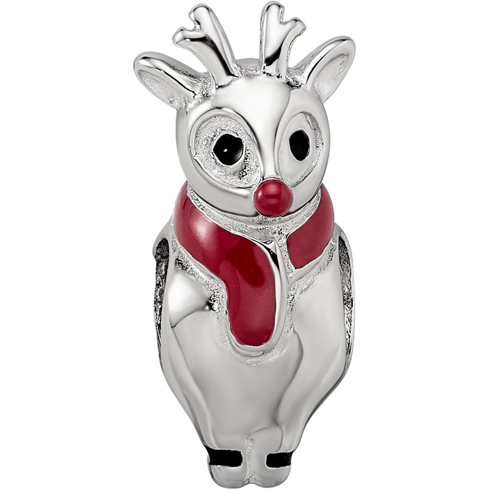 Sterling Silver Reflections Rhodium-plated Enameled Rudolph Bead