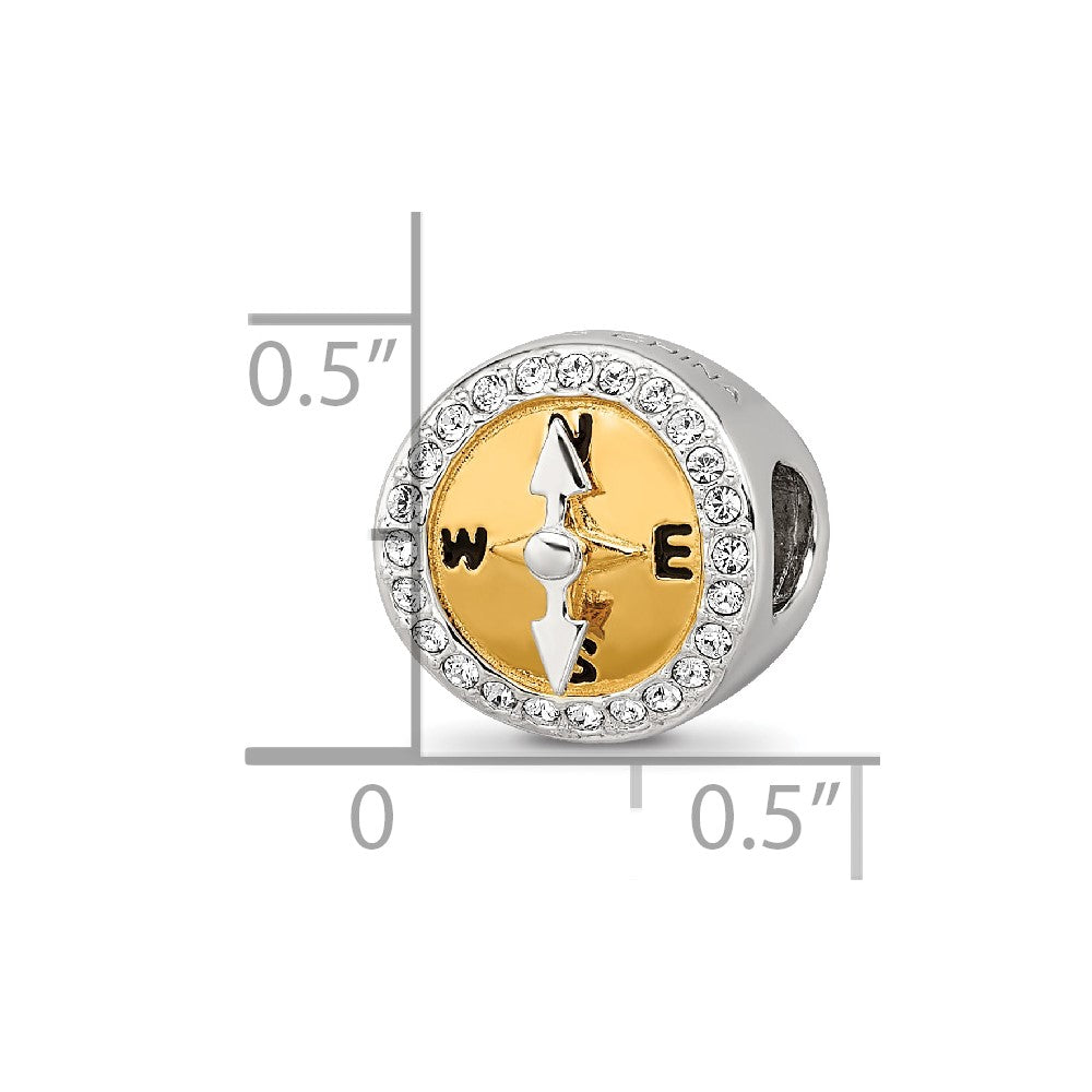 Sterling Silver Reflections Gold-tone CZ Moveable Compass Bead