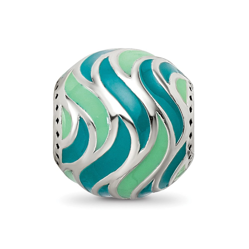 Sterling Silver Reflections Mint & Teal Enameled, Silver IP-Plated Bead