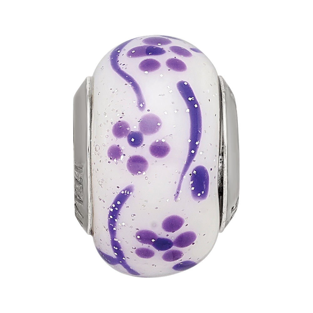 Sterling Silver Reflections Purple Glitter Flower Italian Glass Bead