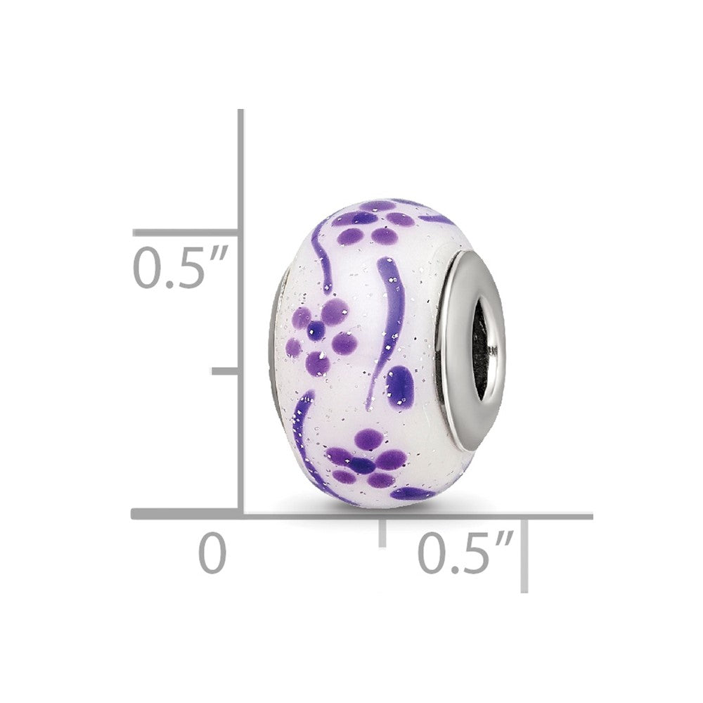 Sterling Silver Reflections Purple Glitter Flower Italian Glass Bead