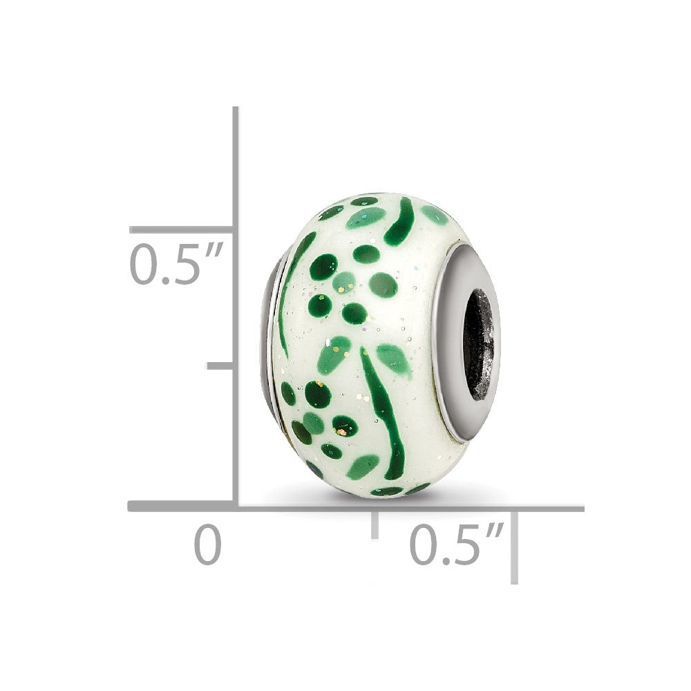 Sterling Silver Reflections Green Glitter Flower Italian Glass Bead