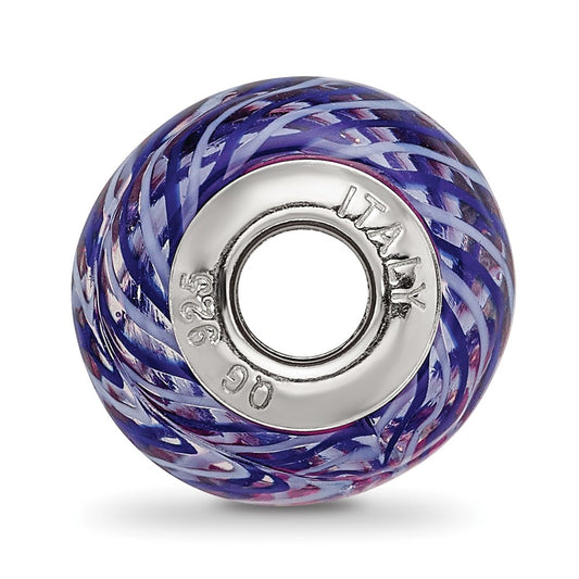 Sterling Silver Reflections Navy and White Weaved w/Pink Glass Bead