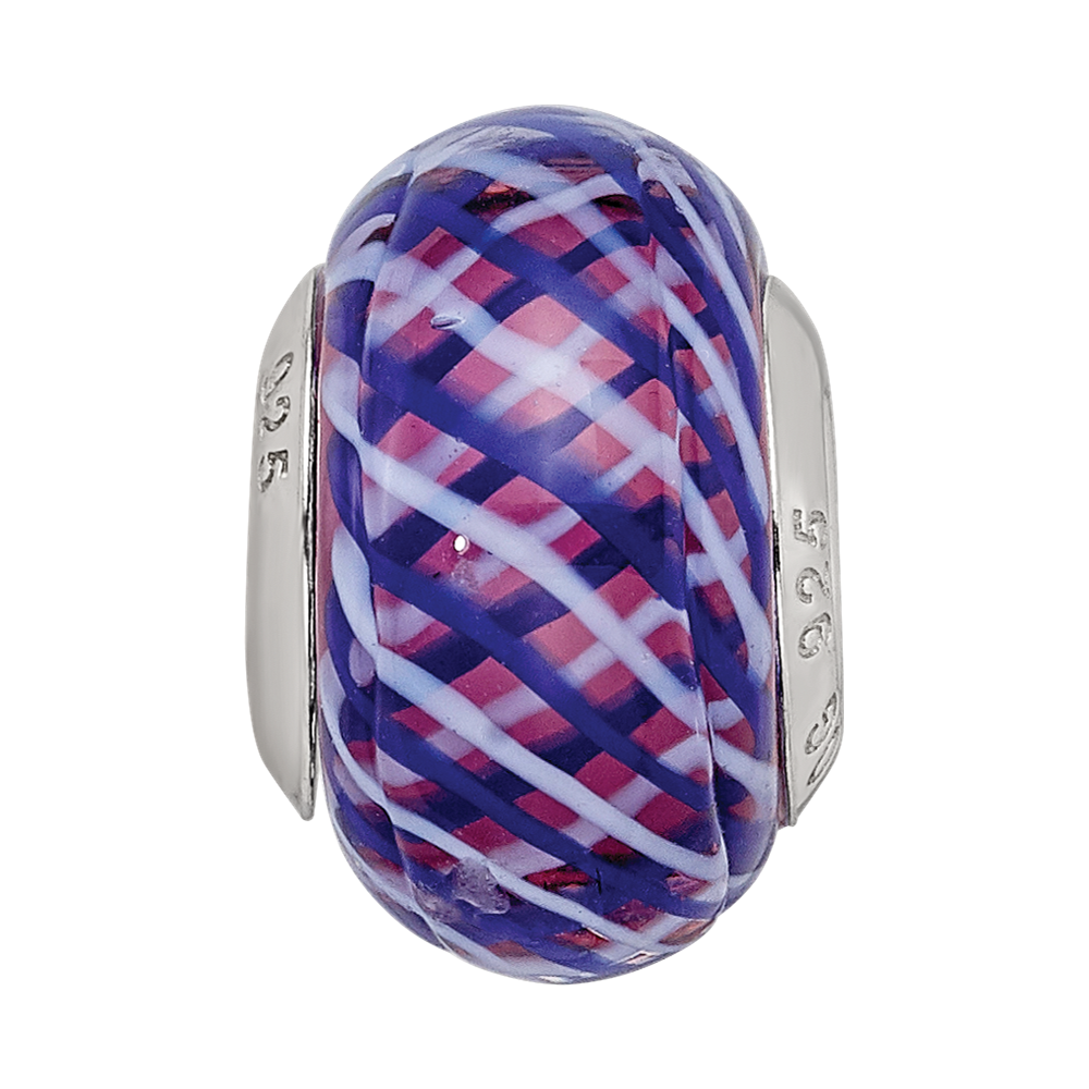 Sterling Silver Reflections Navy and White Weaved w/Pink Glass Bead