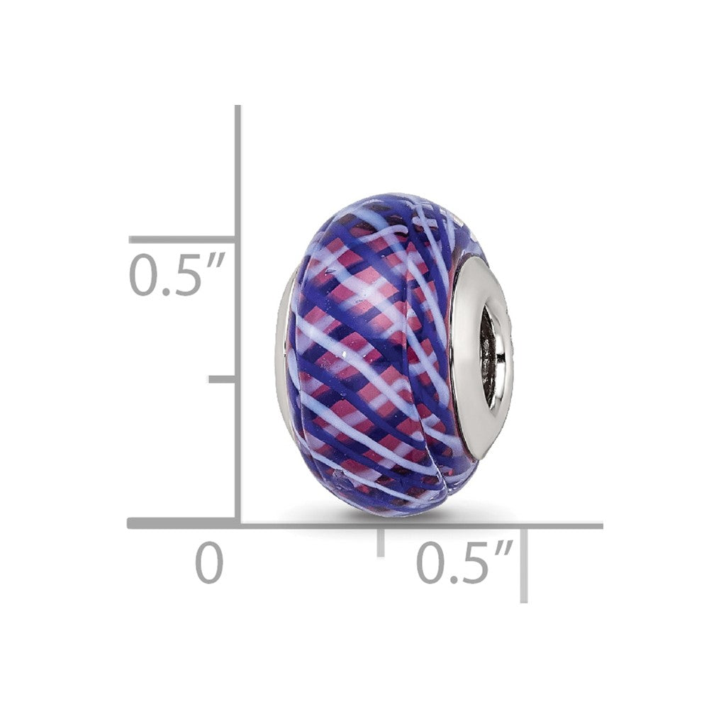 Sterling Silver Reflections Navy and White Weaved w/Pink Glass Bead