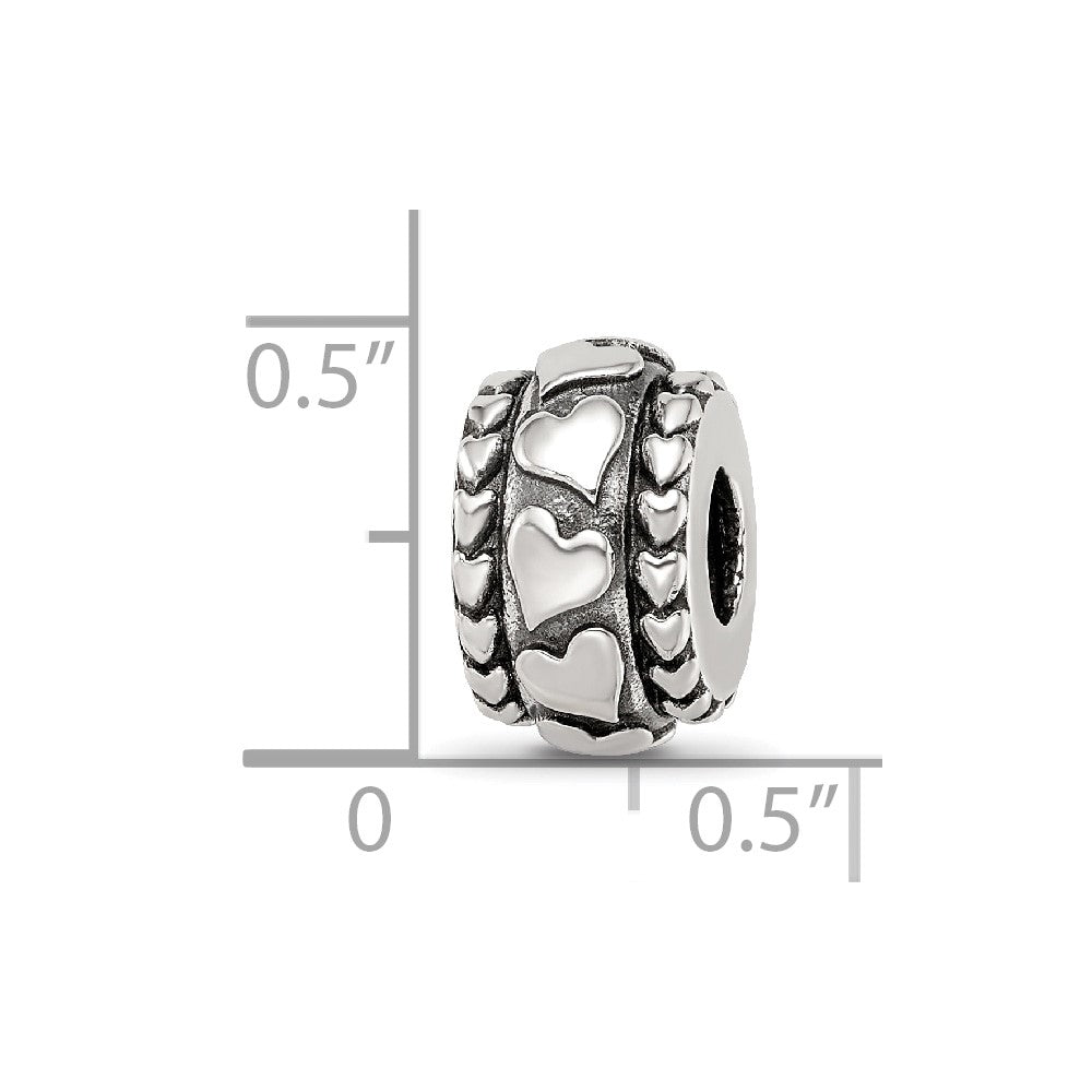 Sterling Silver Reflections Antiqued Hearts Pattern Bead