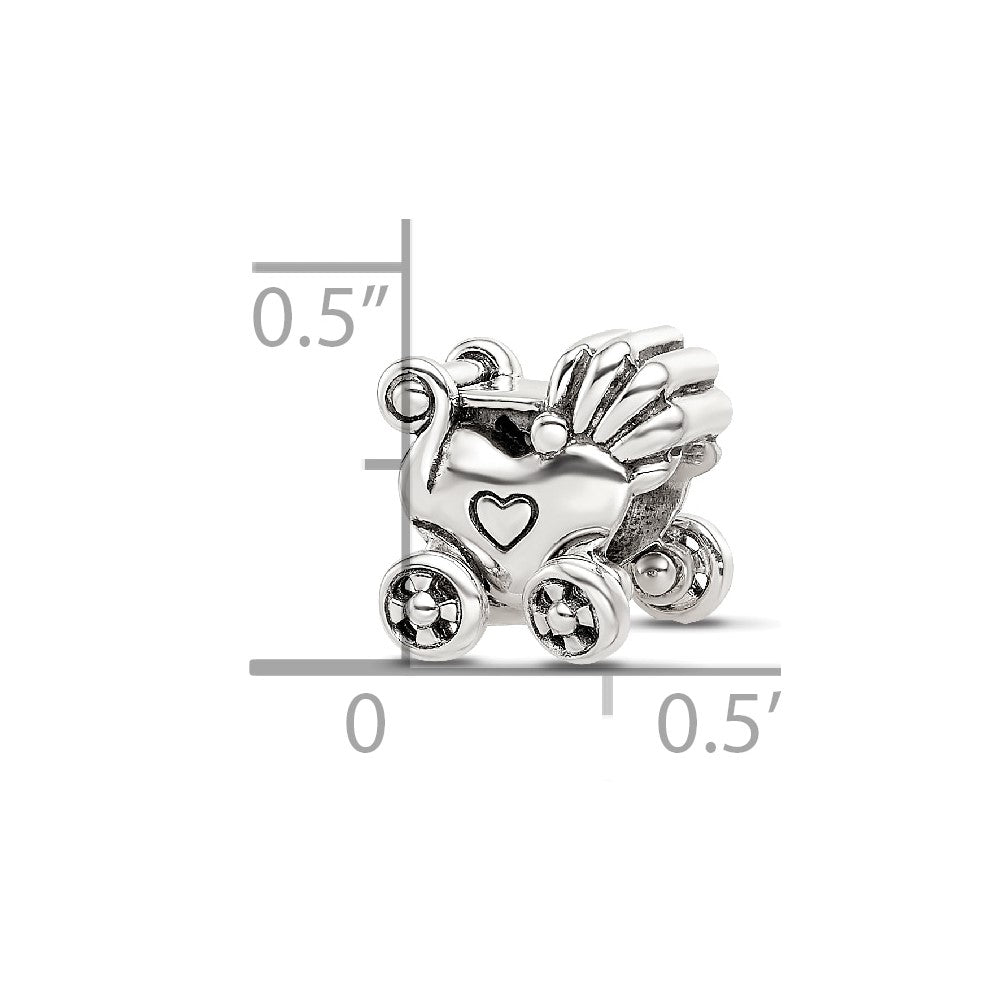 Sterling Silver Reflections Antiqued Baby Carriage Moveable Wheels Bead