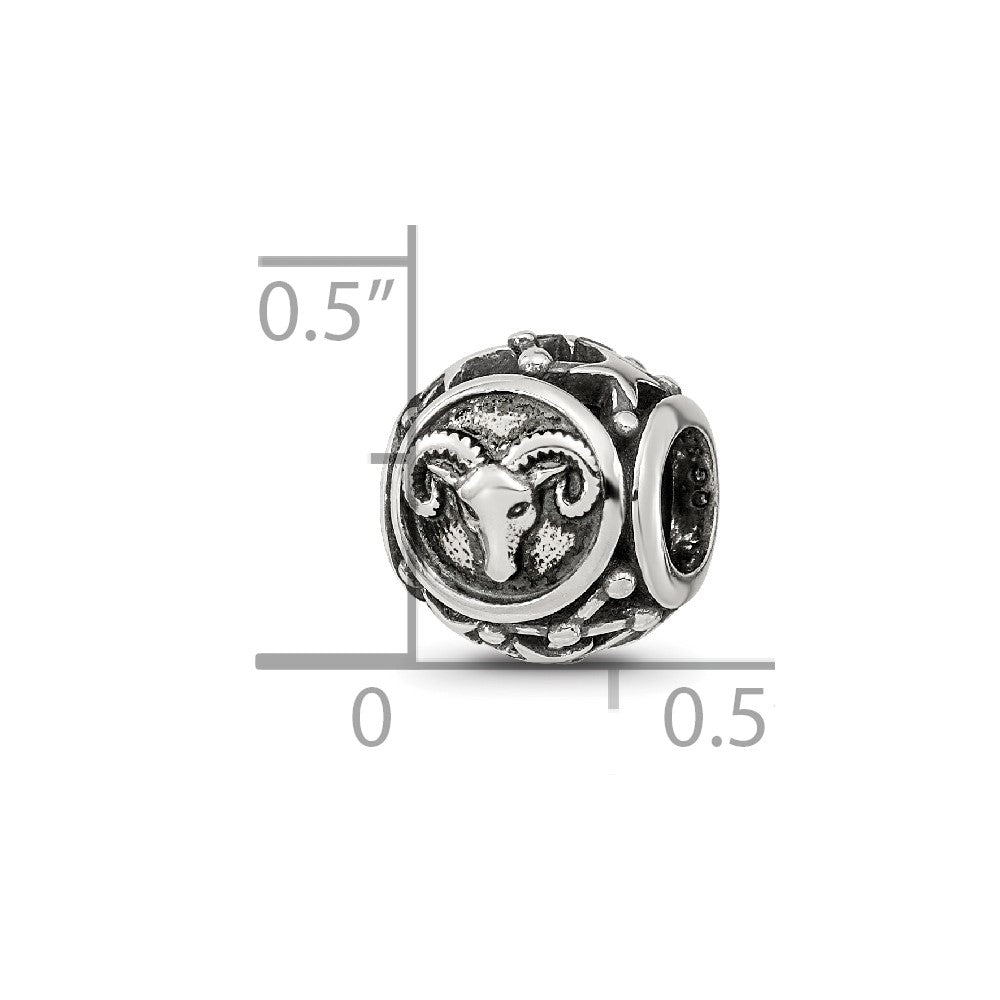 Sterling Silver Reflections Antiqued Zodiac Aries Bead